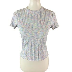 Code Mode Pastel Ribbed Knit Tee M Kawaii Y2K Soft Girl Cottagecore Top
